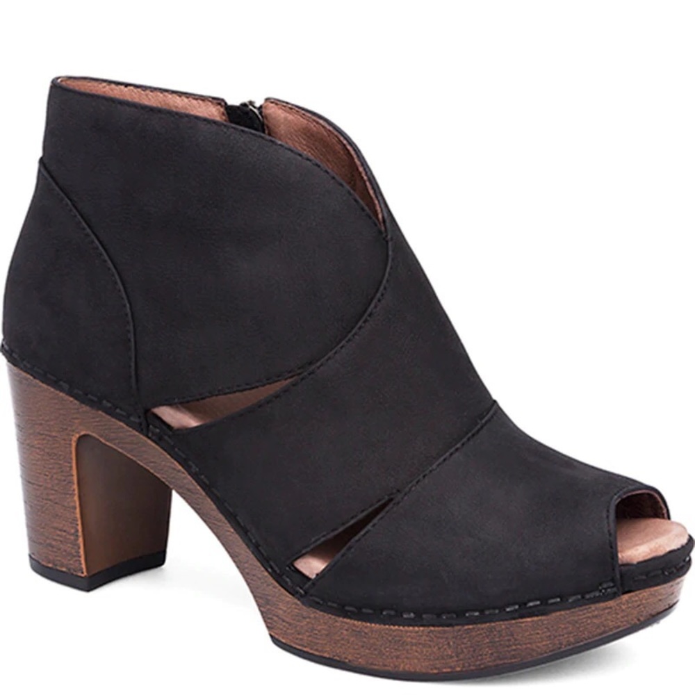 Dansko Black Peep-Toe Ankle Booties